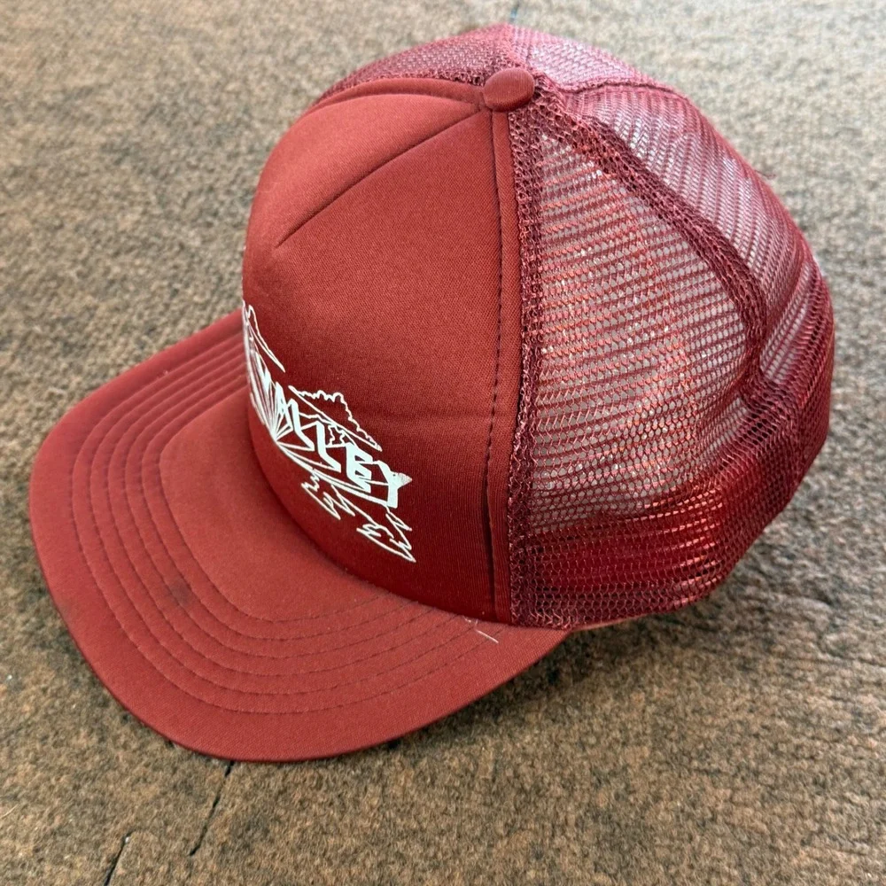 Vintage Sportco Echo Valley Trucker Hat Red Mesh Snapback Mountain Graphic Cap
